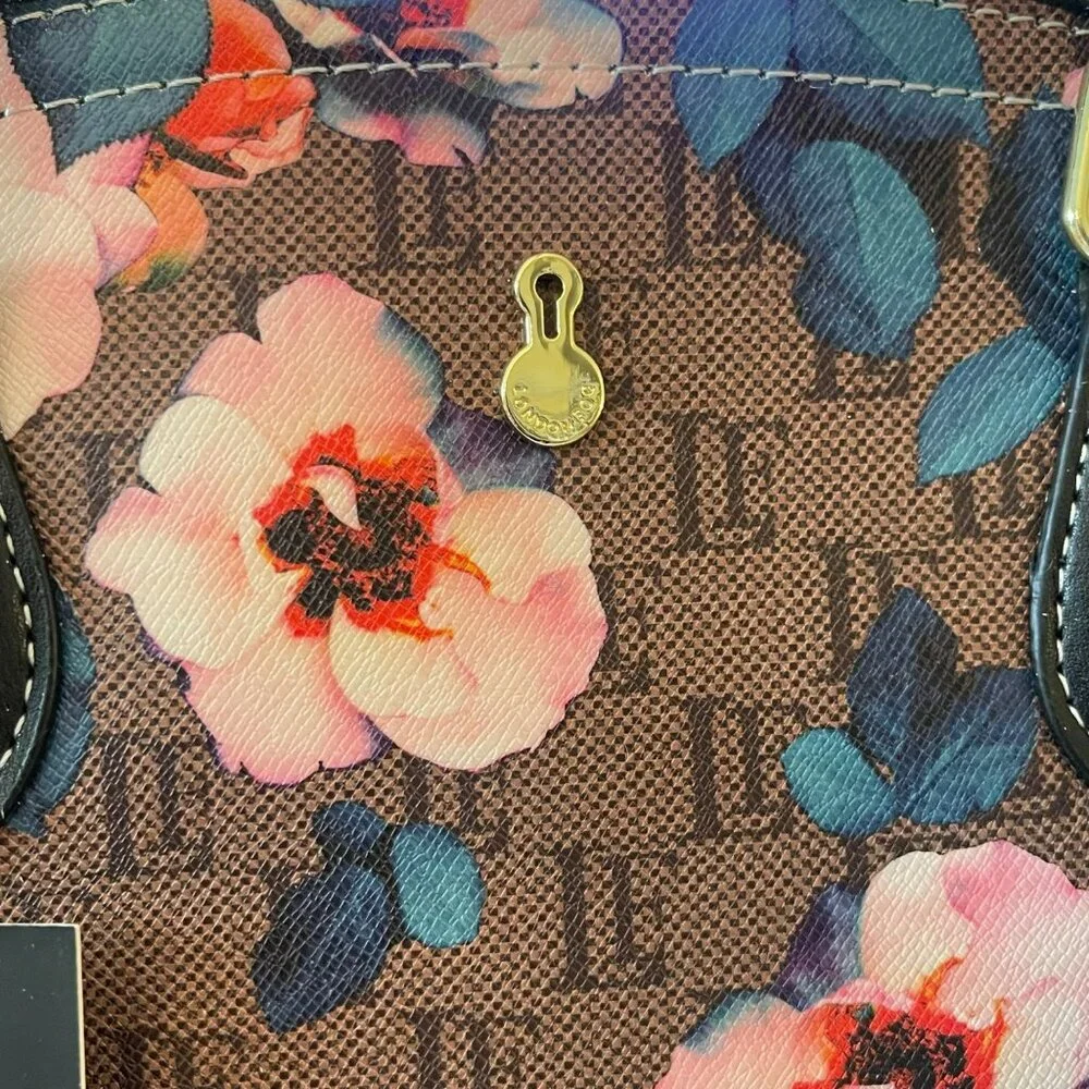 London Fog Stafford Brown Floral Shoulder Bag Satchel Handbag NEW